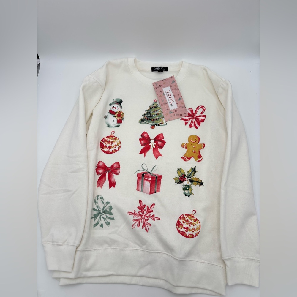 Vinyl Icons Christmas Holiday Sweatshirt with Metal Charms Size Large